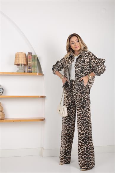 Leopar Baskılı Denim Takım