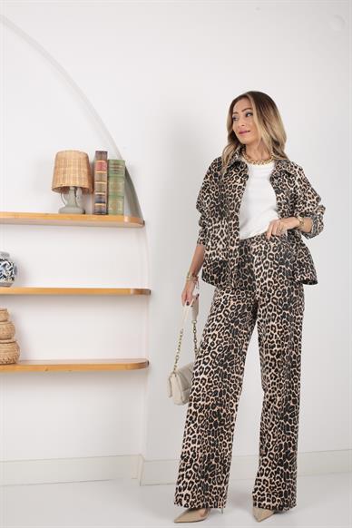 Leopar Baskılı Denim Takım