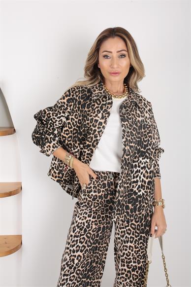 Leopar Baskılı Denim Takım