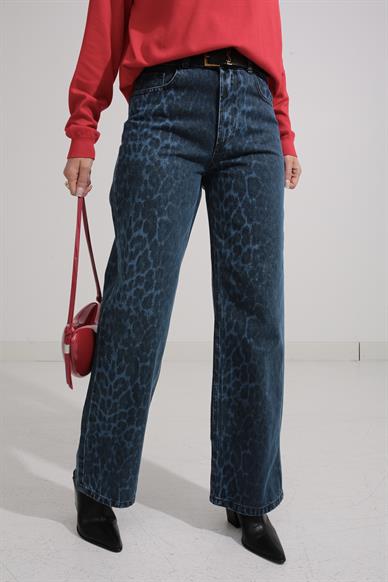 Leopar Desen Geniş Paça Jean