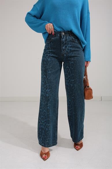 Leopar Desen Geniş Paça Jean