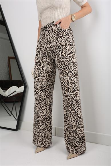 Leopar Desen İnce Kanvas Pantolon