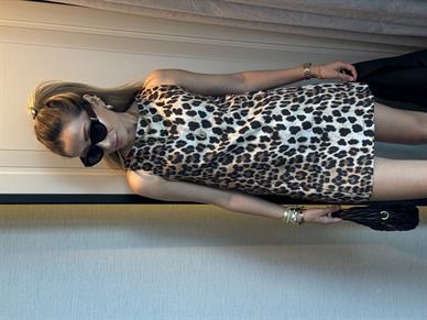 Leopar Desen Kolsuz Parçalı Elbise