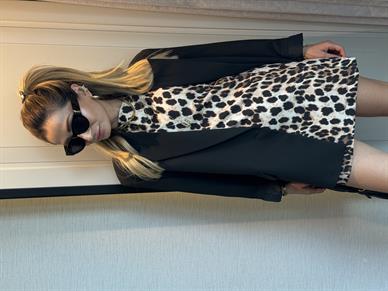 Leopar Desen Kolsuz Parçalı Elbise