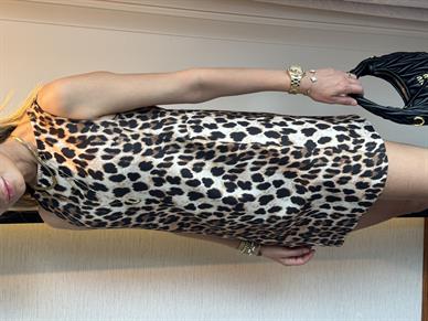 Leopar Desen Kolsuz Parçalı Elbise