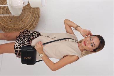 Leopar Desen Lastikli Saten Şort