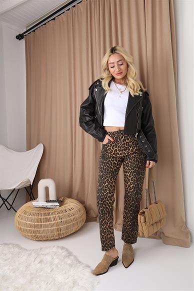 Leopar Desen Mom Jean