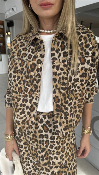 Leopar Desen Nubuk Çıtçıtlı Gömlek