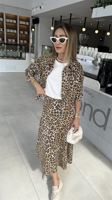 Leopar Desen Nubuk Çıtçıtlı Gömlek