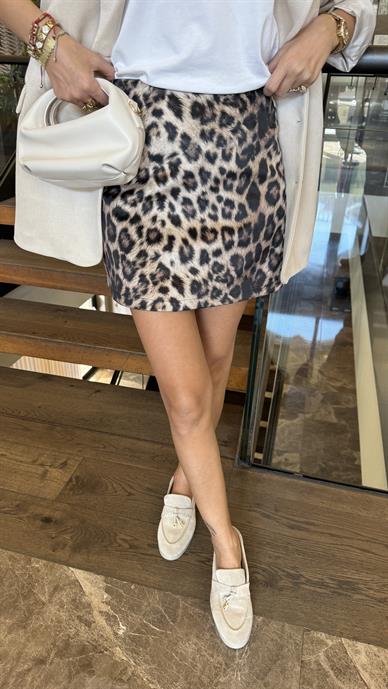 Leopar Desen Nubuk Mini Etek