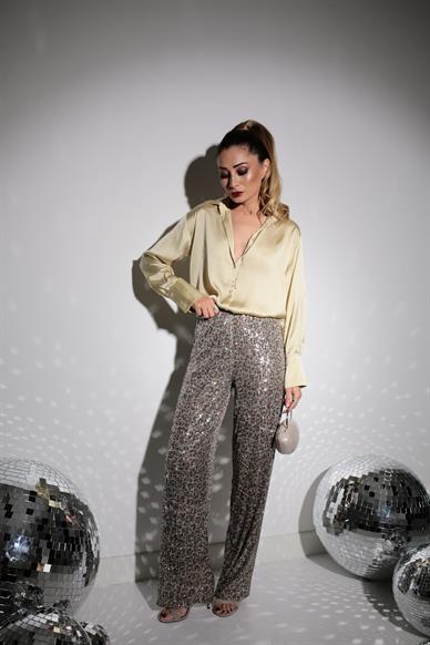 Leopar Desen Payetli Pantolon