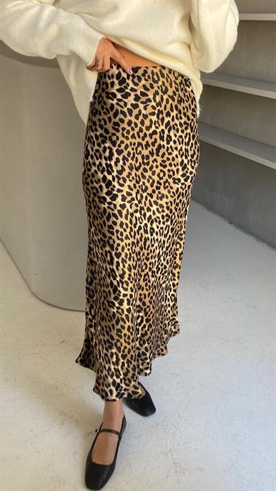 Leopar Desen Saten Etek