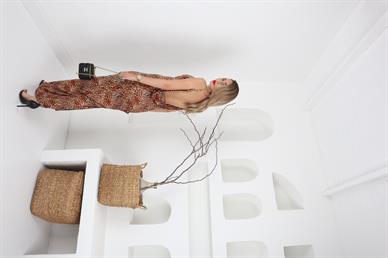 Leopar Desen Sırt Dekolteli Uzun Elbise