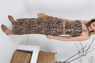 Leopar Desen Straplez Tül Takım