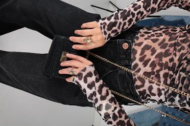 Leopar Desen Tül Bluz