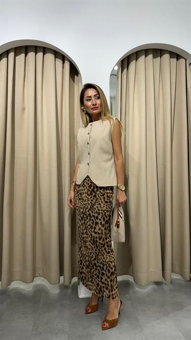 Leopar Desen Uzun Tül Etek