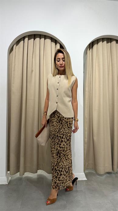 Leopar Desen Uzun Tül Etek