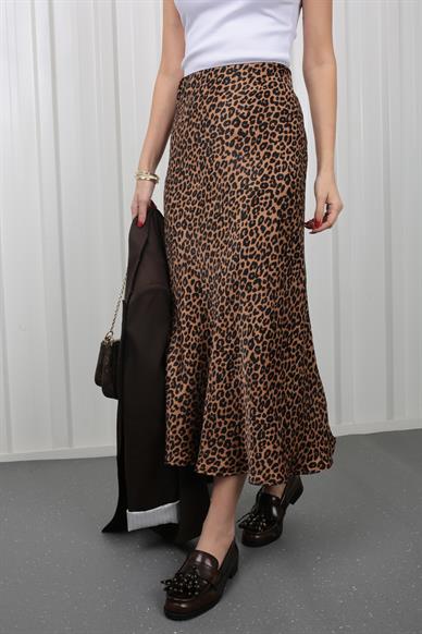 Leopar Desen Verev Kesim Saten Etek