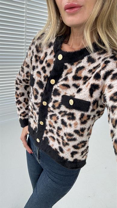 Leopar Desen Yumoş Crop Hırka