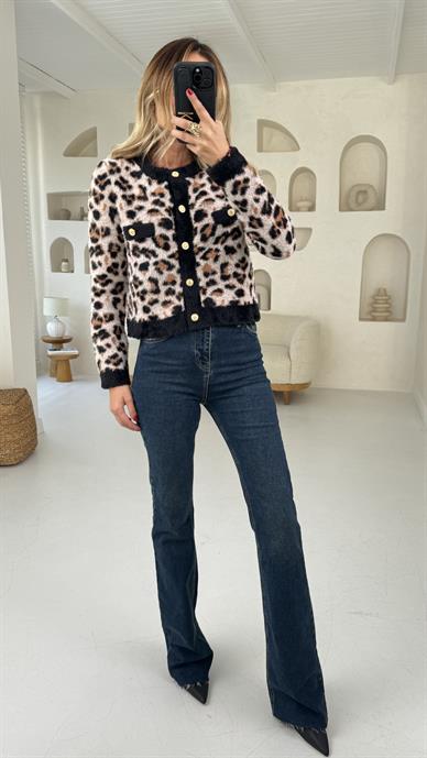 Leopar Desen Yumoş Crop Hırka