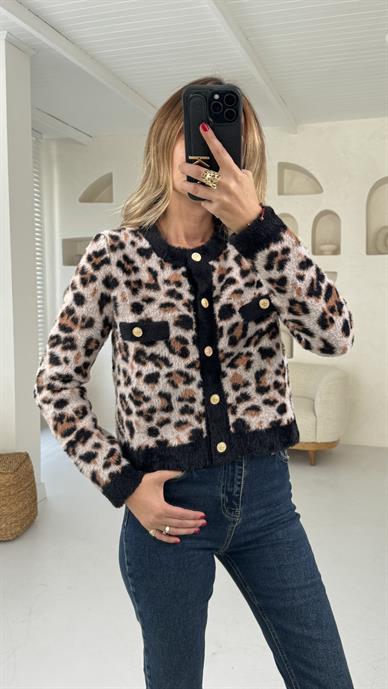 Leopar Desen Yumoş Crop Hırka
