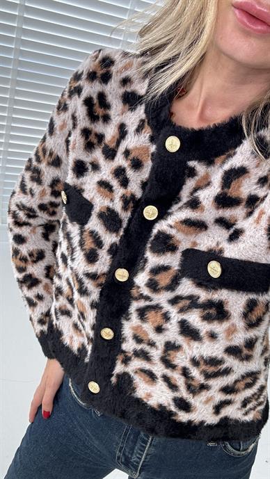 Leopar Desen Yumoş Crop Hırka