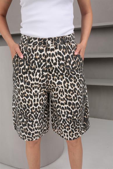 Leopar DesenŞehir Boy Denim Şort (1890)