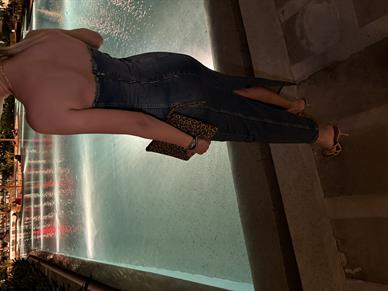 Likralı Straplez Uzun Denim Elbise