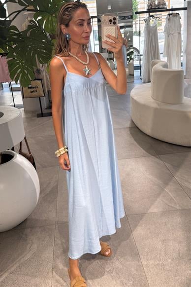 Mavi Askısı Ayarlı Boydan Elbise