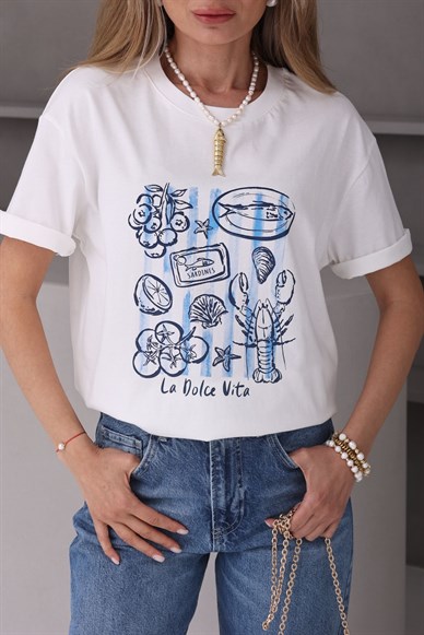 Mavi Baskılı Tshirt