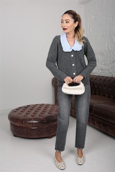 Mavi Bebe Yaka Füme Hırka