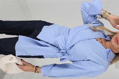 Mavi Çizgili Bağlamalı Gömlek