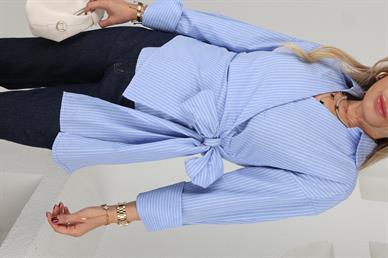 Mavi Çizgili Bağlamalı Gömlek