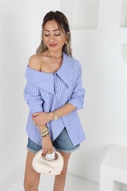 Mavi Çizgili Bebe Yaka Gömlek
