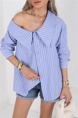 Mavi Çizgili Bebe Yaka Gömlek
