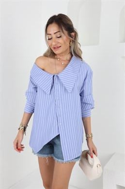 Mavi Çizgili Bebe Yaka Gömlek