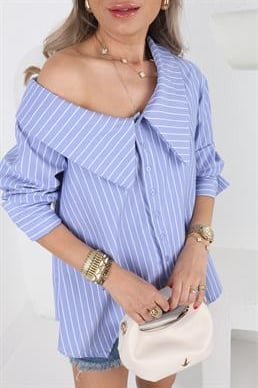 Mavi Çizgili Bebe Yaka Gömlek