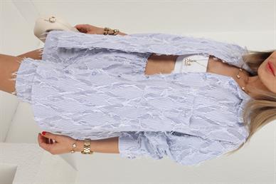 Mavi Çizgili İpli Şortlu Takım