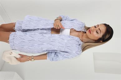 Mavi Çizgili İpli Şortlu Takım