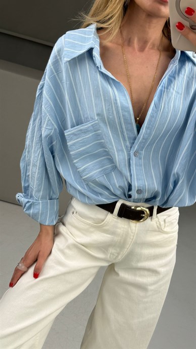 Mavi Çizgili Oversize Gömlek
