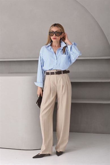 Mavi İnce Çizgili Gömlek