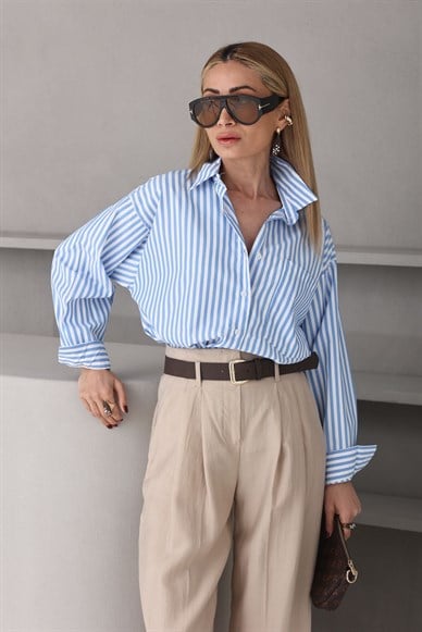 Mavi İnce Çizgili Gömlek