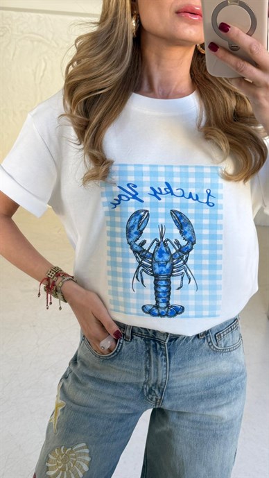 Mavi Istakoz Baskılı Tshirt