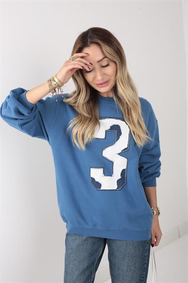 Mavi Nakışlı Sweatshirt