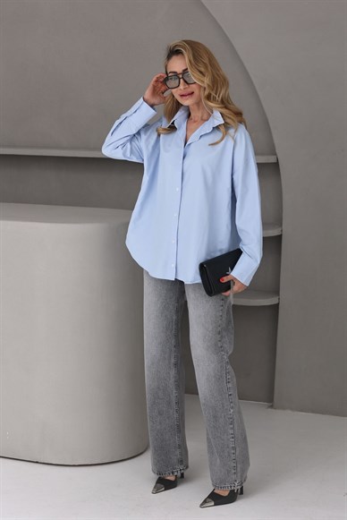 Mavi Oversize Kesim Gömlek