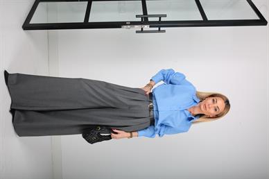 Mavi Oversize Yanı Yırtmaçlı Gömlek