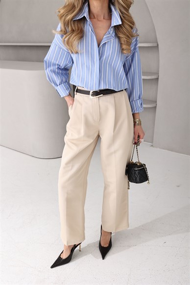 Mavi Siyah çizgili Oversize Gömlek