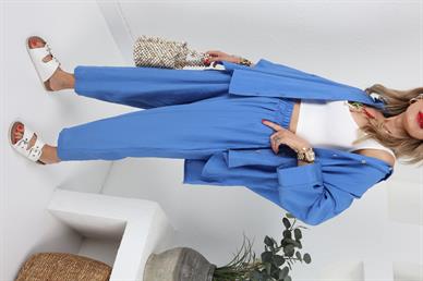 Mavi Tensel Kumaş Gömlekli Takım