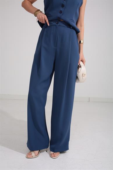 Mavi Yelekli Palazzo Pantolonlu Takım