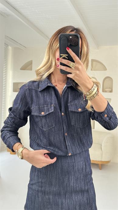 Metal Çıtçıtlı Likralı Denim Gömlek